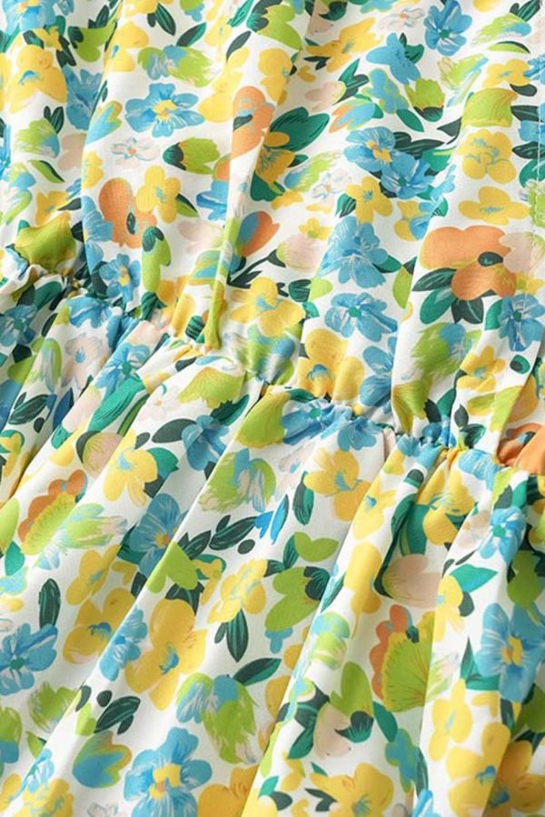 Women Green Floral Knot Waist V Neck Midi Dress | Midi Dresses - Image 6