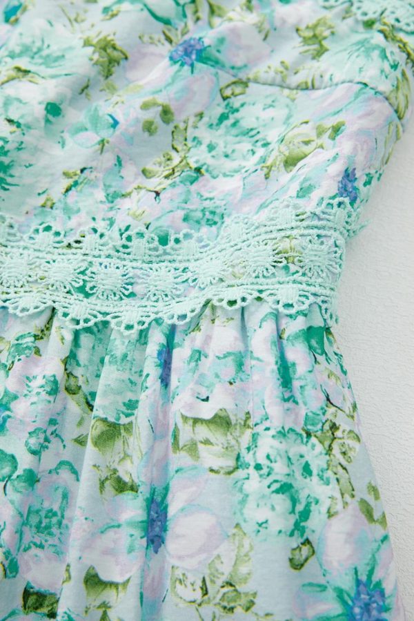 Women Green Floral Lace Tied Strap Empire Waist Maxi Dress | Maxi Dresses - Image 7