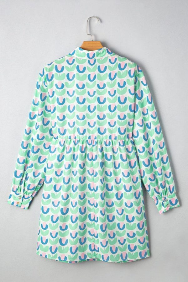 Women Green Floral Print Scallop Trim Pocket Mini Dress | Short Dresses - Image 2