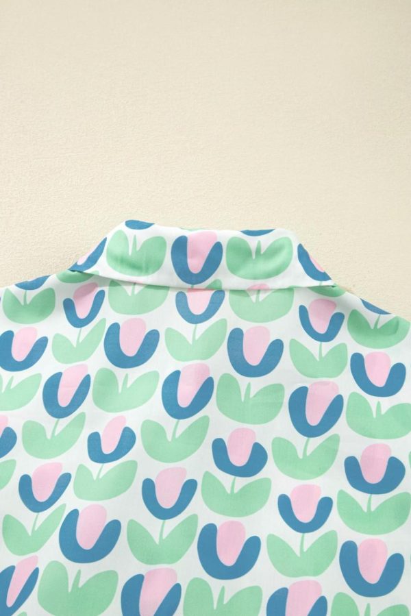 Women Green Floral Print Scallop Trim Pocket Mini Dress | Short Dresses - Image 4