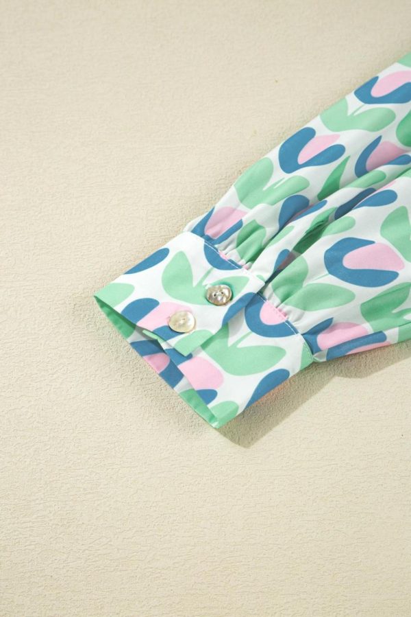 Women Green Floral Print Scallop Trim Pocket Mini Dress | Short Dresses - Image 5