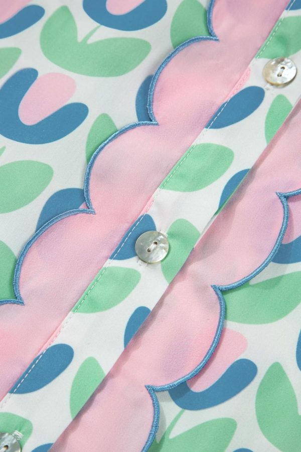 Women Green Floral Print Scallop Trim Pocket Mini Dress | Short Dresses - Image 7