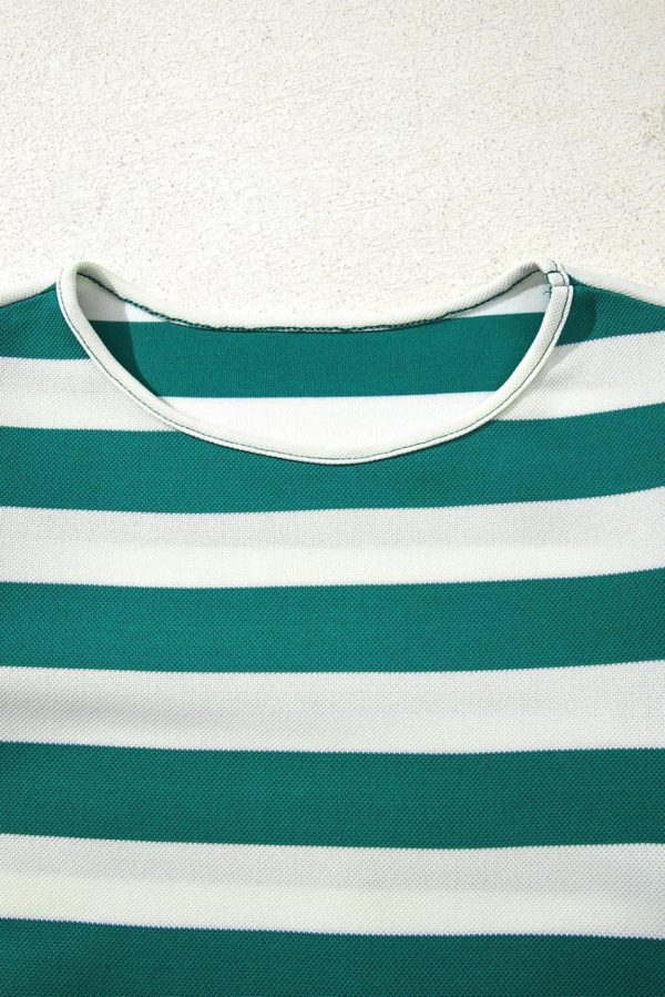 Women Green Stripe Flutter Sleeve Round Neck Shift Mini Dress | Short Dresses - Image 3