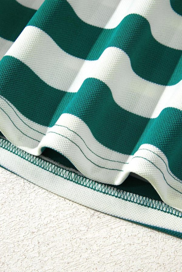 Women Green Stripe Flutter Sleeve Round Neck Shift Mini Dress | Short Dresses - Image 7