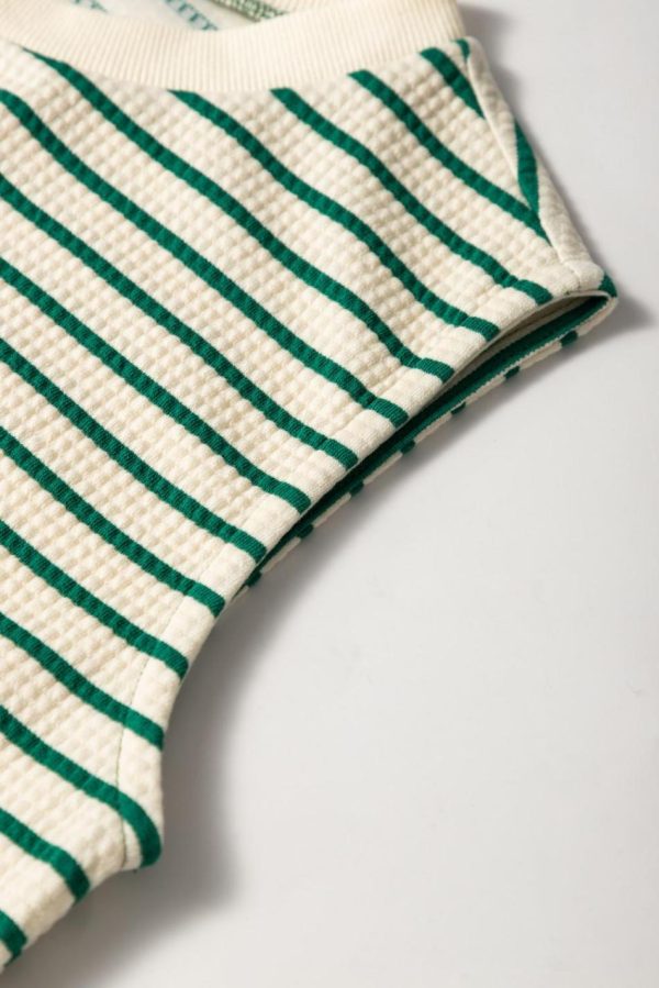 Women Green Stripe Woven Ruffled Sleeveless Mini Dress | Short Dresses - Image 4