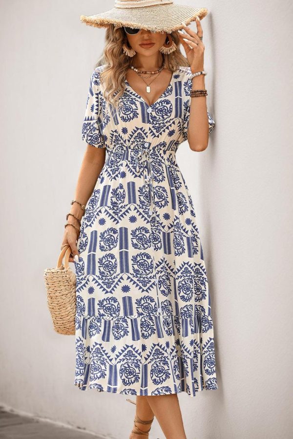 Women Ivy Abstract Print Bohemian V Neck Midi Dress | Midi Dresses - Image 2