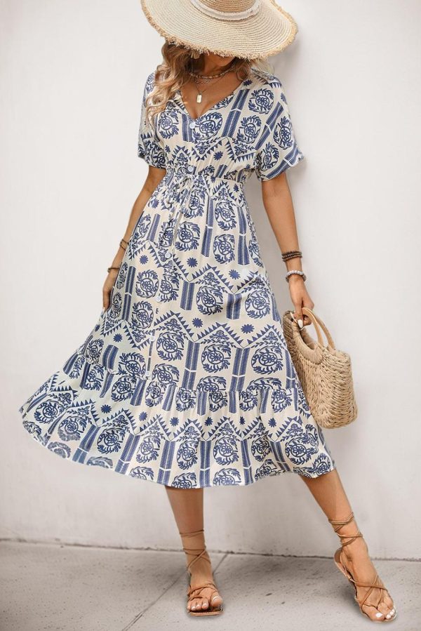 Women Ivy Abstract Print Bohemian V Neck Midi Dress | Midi Dresses - Image 3