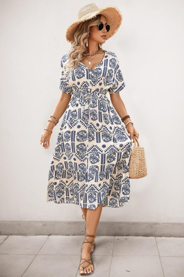 Women Ivy Abstract Print Bohemian V Neck Midi Dress | Midi Dresses - Image 4