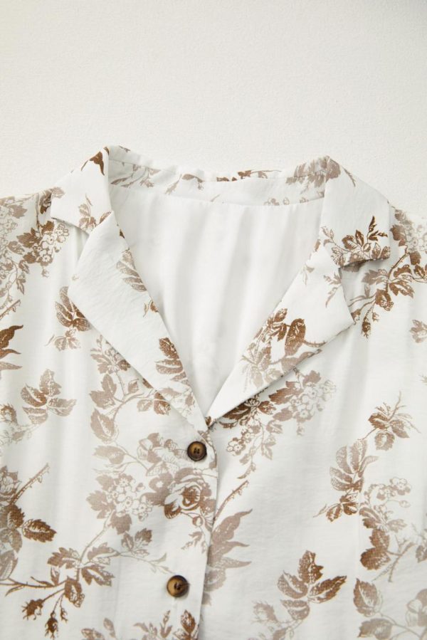 Women Khaki Floral Puff Sleeve V Neck Buttoned Front Maxi Dress | Maxi Dresses - Image 5