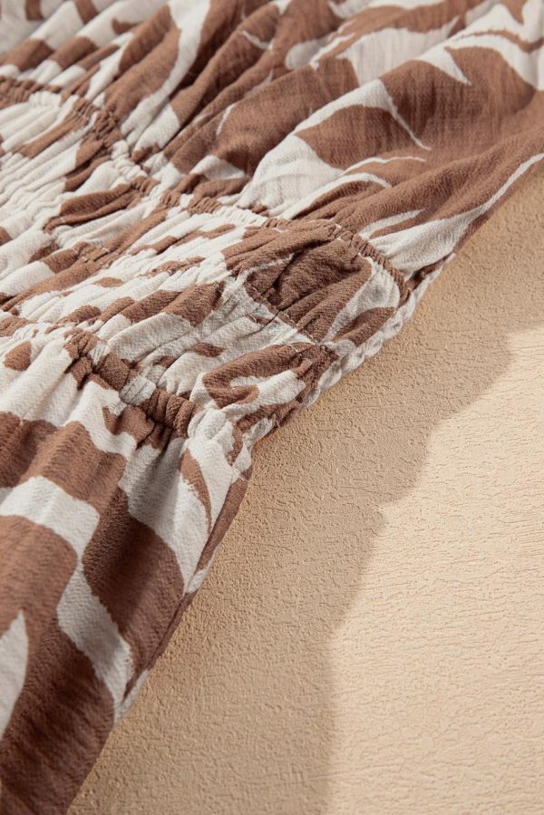 Women Khaki Floral Shirred High Waist Spaghetti Straps Maxi Dress | Maxi Dresses - Image 7