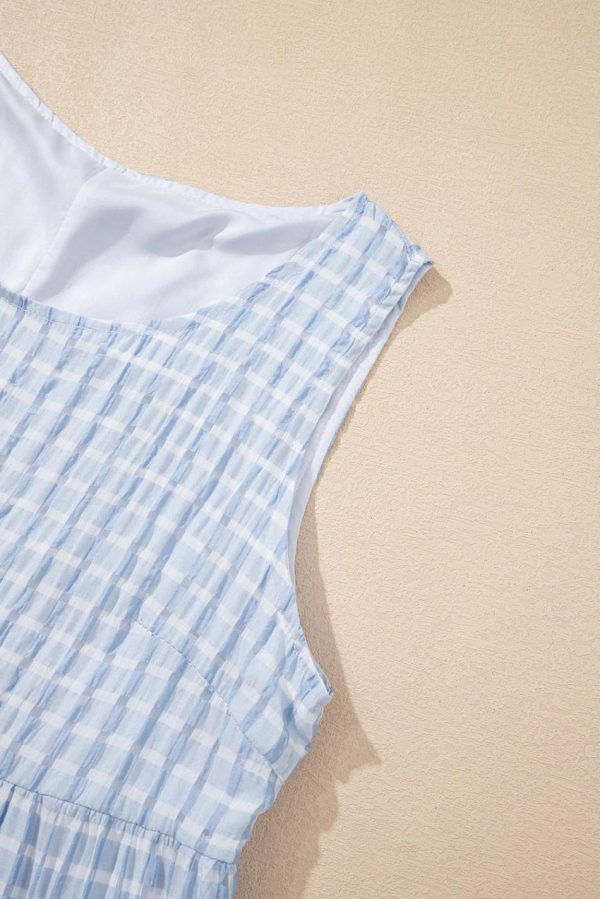 Women Light Blue Gingham High Waist Sleeveless Mini Dress | Short Dresses - Image 5