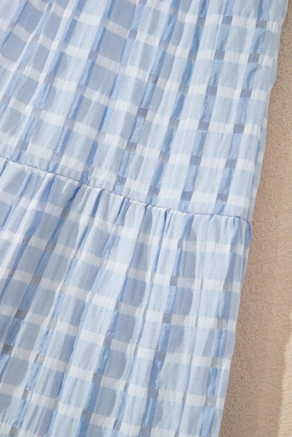 Women Light Blue Gingham High Waist Sleeveless Mini Dress | Short Dresses - Image 6