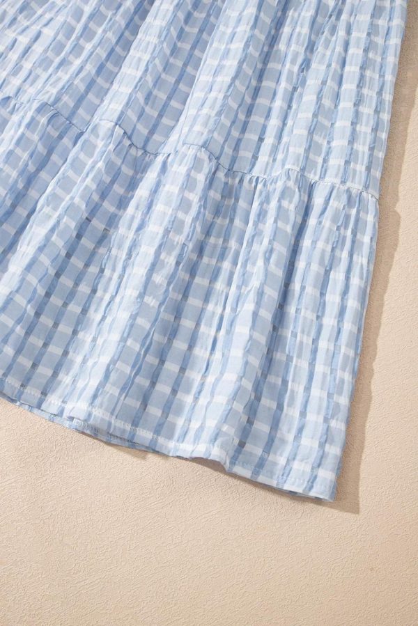 Women Light Blue Gingham High Waist Sleeveless Mini Dress | Short Dresses - Image 7