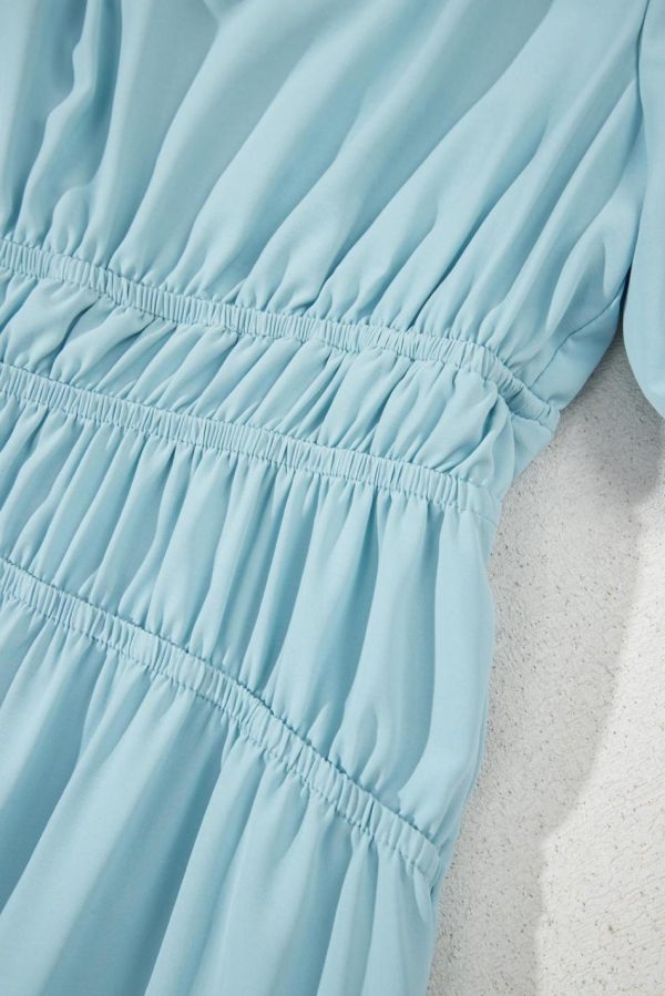 Women Light Blue Puff Sleeve High Waist Flowy Midi Dress | Midi Dresses - Image 7