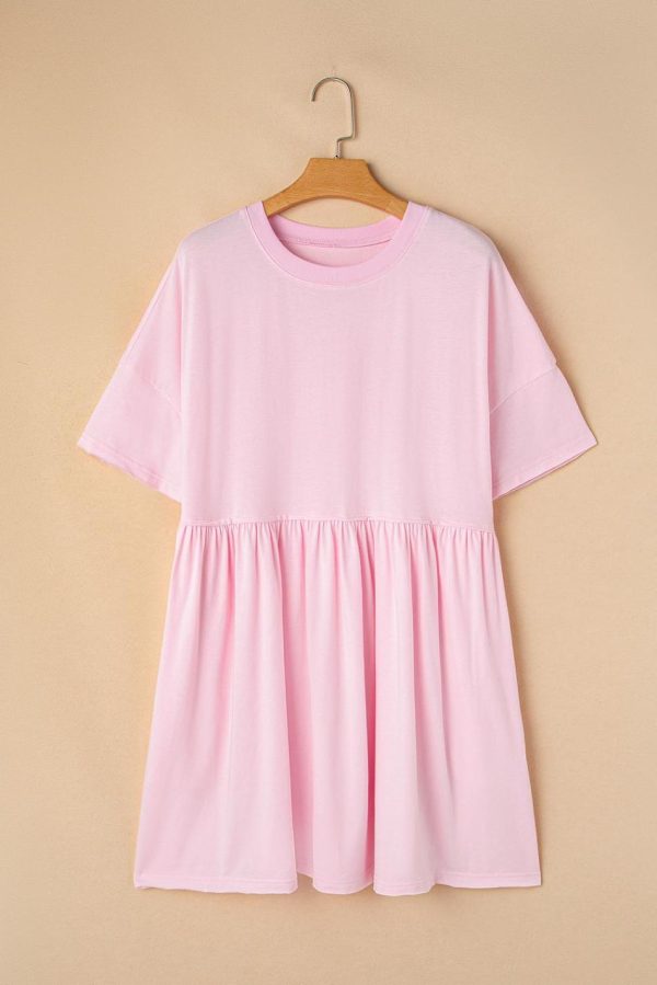 Women Light Pink Solid Color Pocket Raw Edge Babydoll Dress | Short Dresses - Image 4