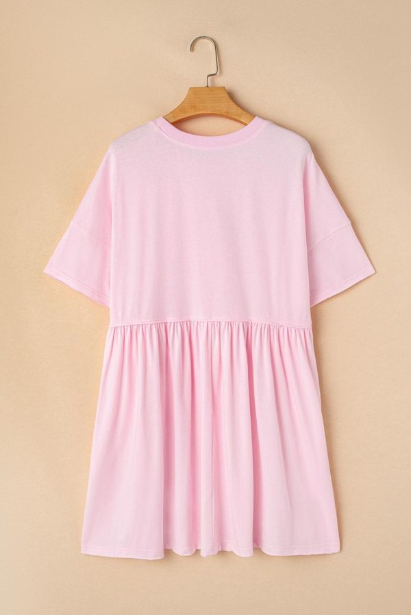 Women Light Pink Solid Color Pocket Raw Edge Babydoll Dress | Short Dresses - Image 5