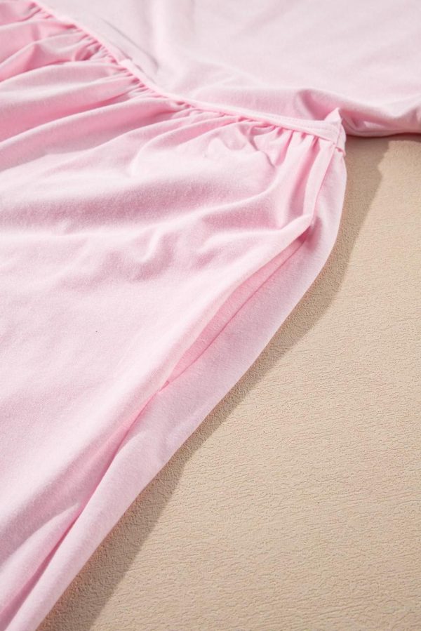 Women Light Pink Solid Color Pocket Raw Edge Babydoll Dress | Short Dresses - Image 7