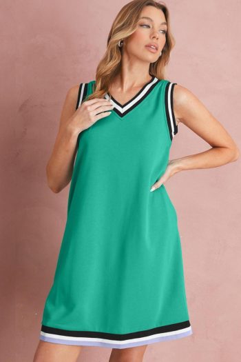 Women Mint Green Contrast Trim V Neck Sleeveless Mini Dress | Short Dresses