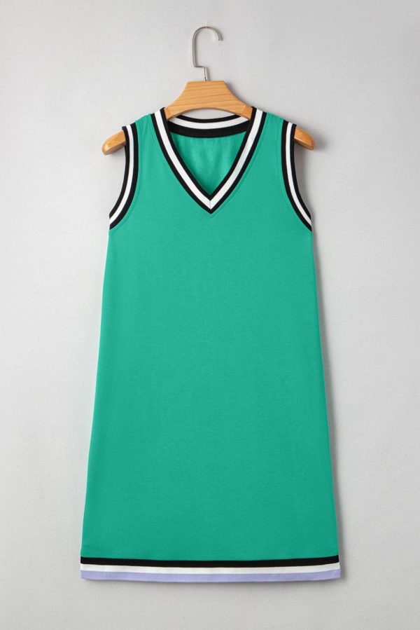 Women Mint Green Contrast Trim V Neck Sleeveless Mini Dress | Short Dresses - Image 6