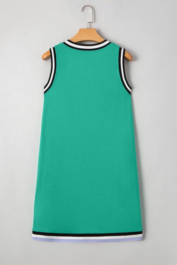 Women Mint Green Contrast Trim V Neck Sleeveless Mini Dress | Short Dresses - Image 7