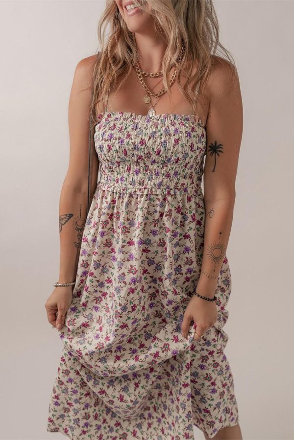 Women Multicolour Boho Floral Print Spaghetti Strap Flare Midi Dress | Midi Dresses