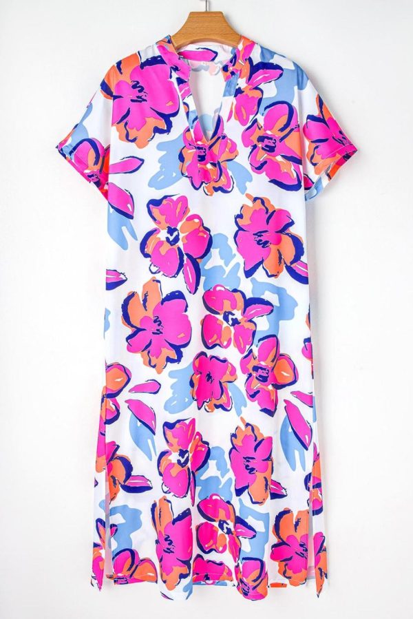 Women Multicolour Floral Print Split Neck Midi Dress | Midi Dresses - Image 2