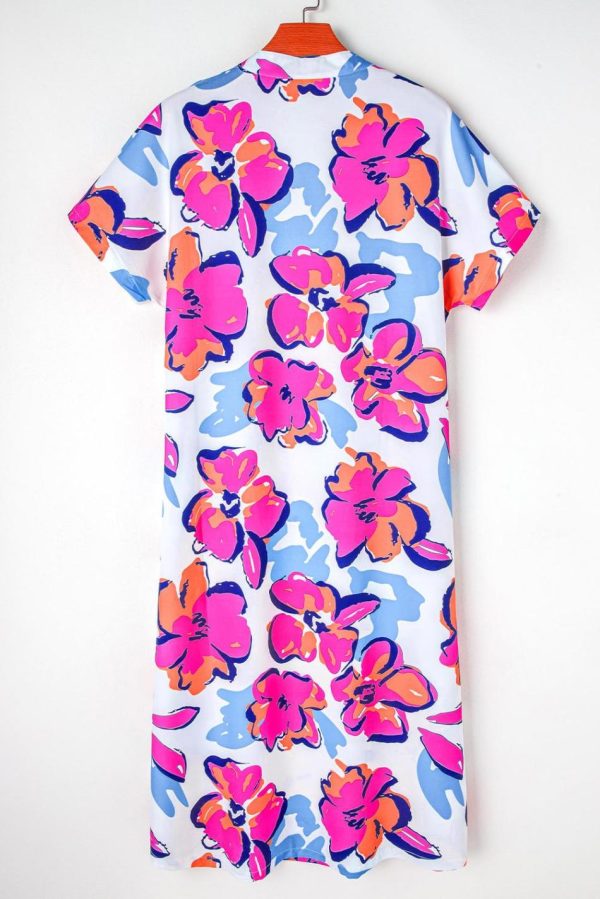 Women Multicolour Floral Print Split Neck Midi Dress | Midi Dresses - Image 3