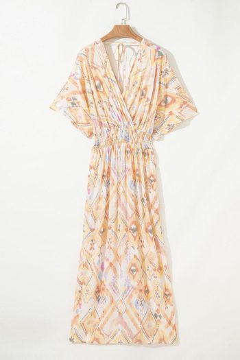 Women Multicolour Geometric Print Half Sleeve High Waist Maxi Dress | Maxi Dresses