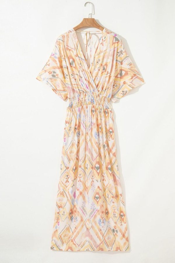 Women Multicolour Geometric Print Half Sleeve High Waist Maxi Dress | Maxi Dresses