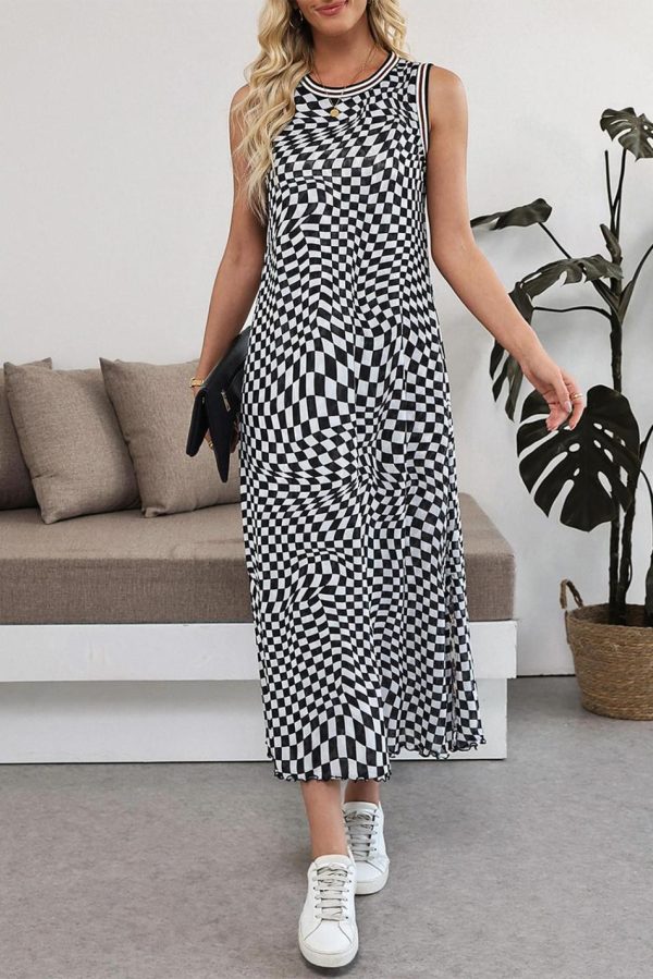 Women Multicolour Leopard Checkered Reversible Print Sleeveless Dress | Midi Dresses - Image 4