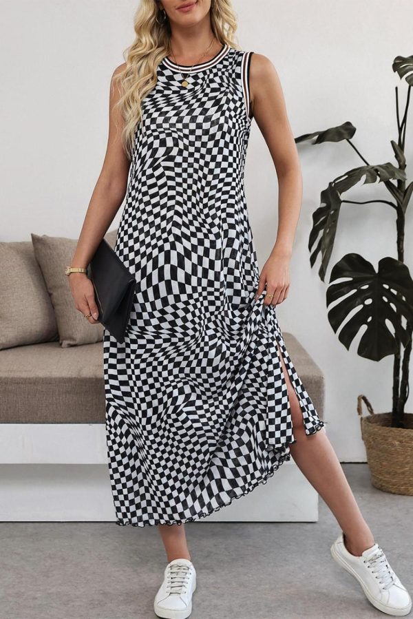 Women Multicolour Leopard Checkered Reversible Print Sleeveless Dress | Midi Dresses - Image 5