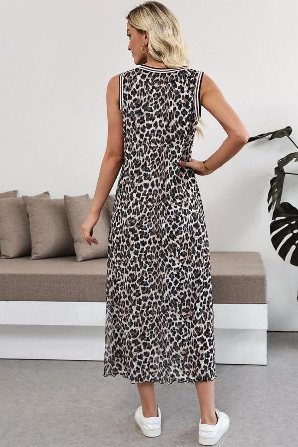 Women Multicolour Leopard Checkered Reversible Print Sleeveless Dress | Midi Dresses - Image 6