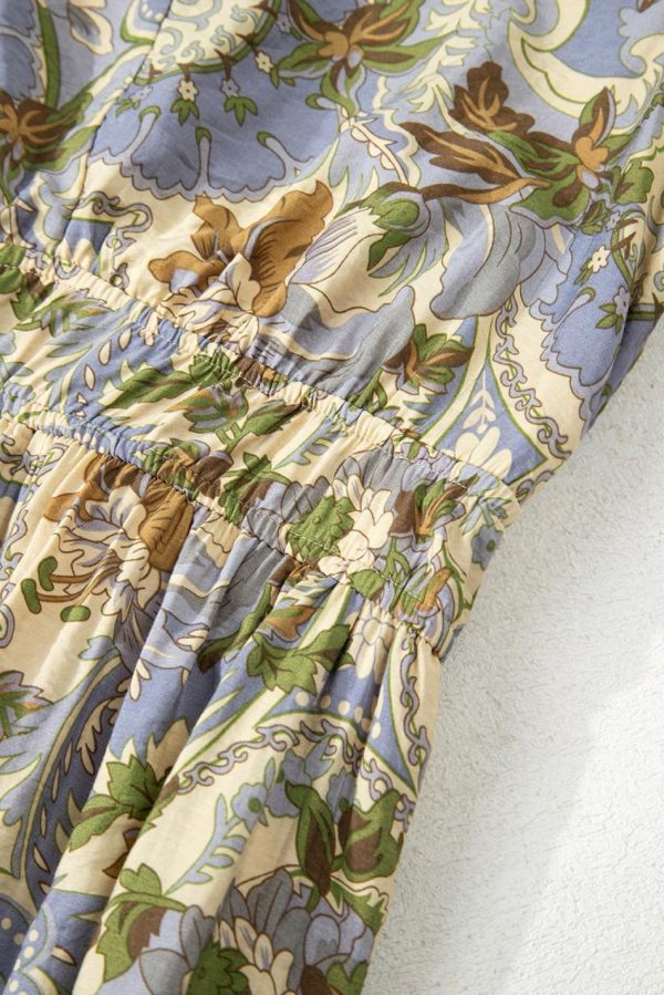 Women Multicolour Vintage Floral V Neck Short Puff Sleeve Maxi Dress | Maxi Dresses - Image 7