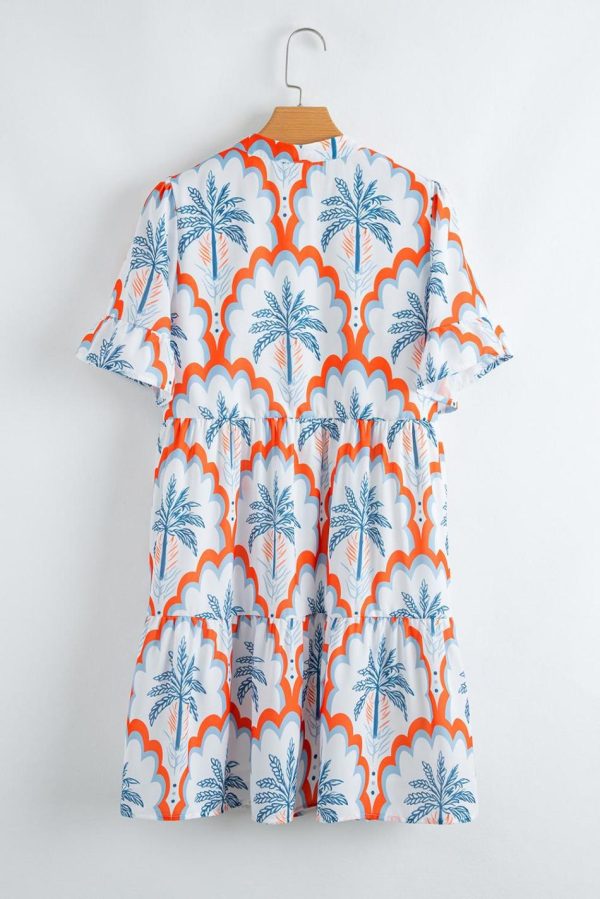Women Orange Palm Tree Print Short Sleeve Flowy Dress | Short Dresses - Image 2