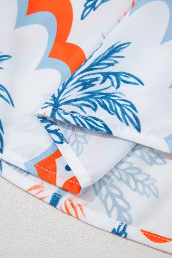 Women Orange Palm Tree Print Short Sleeve Flowy Dress | Short Dresses - Image 3