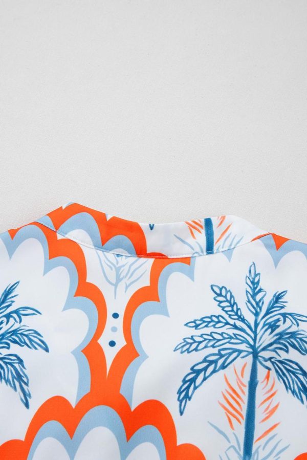 Women Orange Palm Tree Print Short Sleeve Flowy Dress | Short Dresses - Image 5