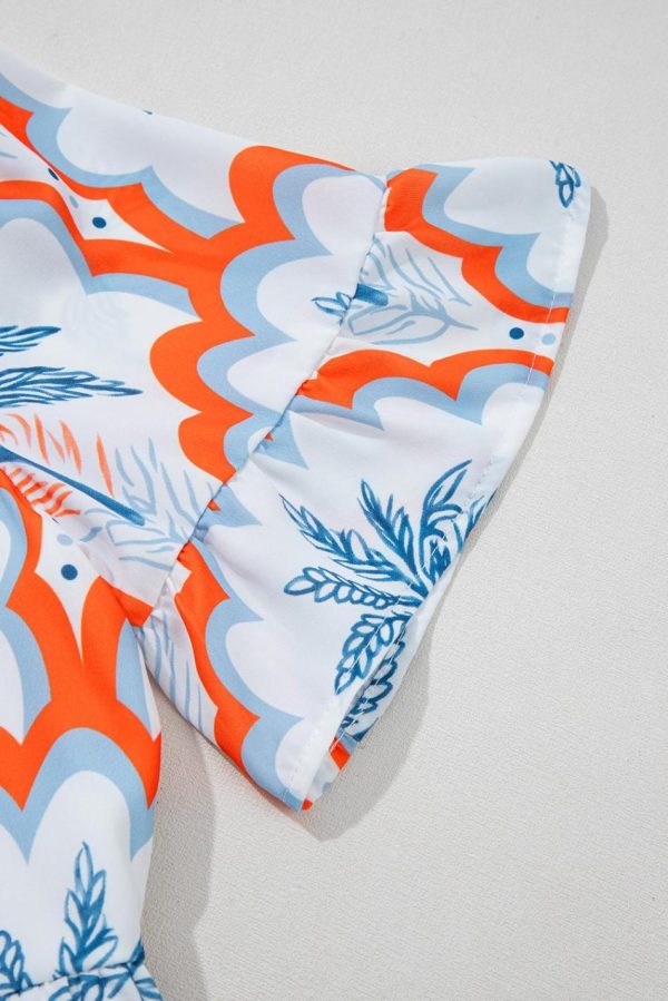 Women Orange Palm Tree Print Short Sleeve Flowy Dress | Short Dresses - Image 6