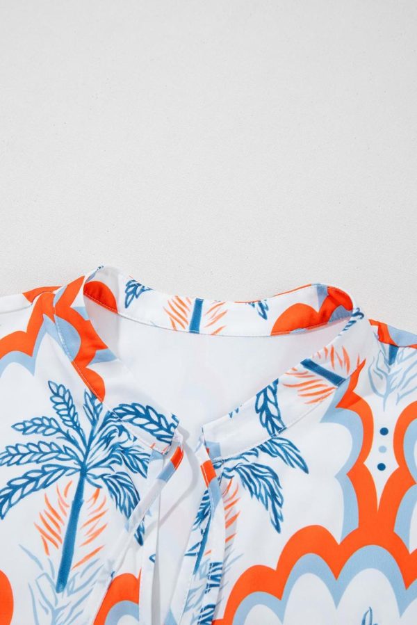 Women Orange Palm Tree Print Short Sleeve Flowy Dress | Short Dresses - Image 7