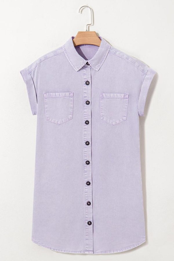 Women Orchid Petal Double Chest Pocket Denim Shirt Dress | Short Dresses - Image 3
