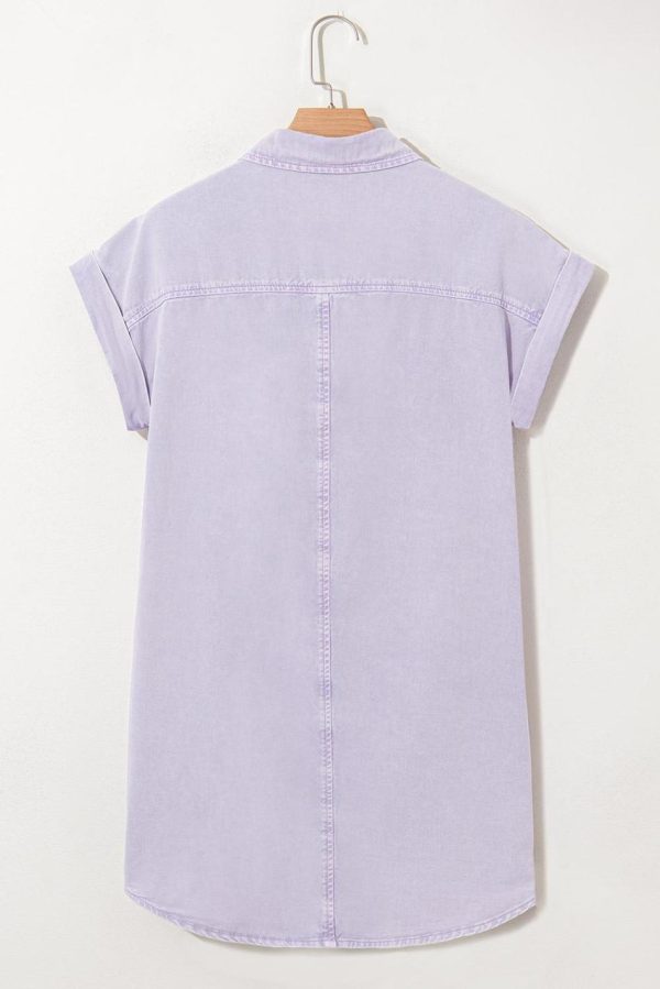 Women Orchid Petal Double Chest Pocket Denim Shirt Dress | Short Dresses - Image 4