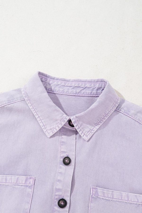 Women Orchid Petal Double Chest Pocket Denim Shirt Dress | Short Dresses - Image 5