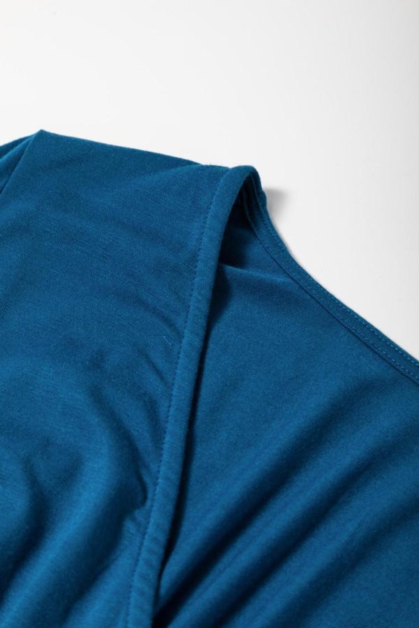Women Peacock Blue Deep V Neck Ruched High Waist Midi Dress | Midi Dresses - Image 5