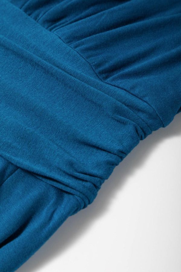 Women Peacock Blue Deep V Neck Ruched High Waist Midi Dress | Midi Dresses - Image 7
