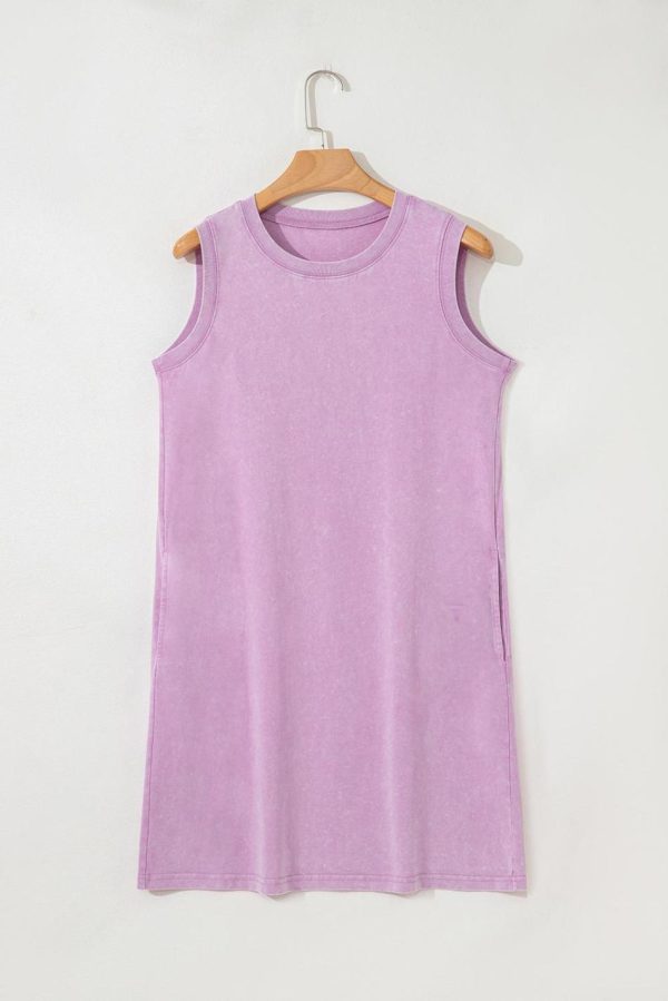 Women Phalaenopsis Mineral Wash Pocket Tank Mini Dress | Short Dresses