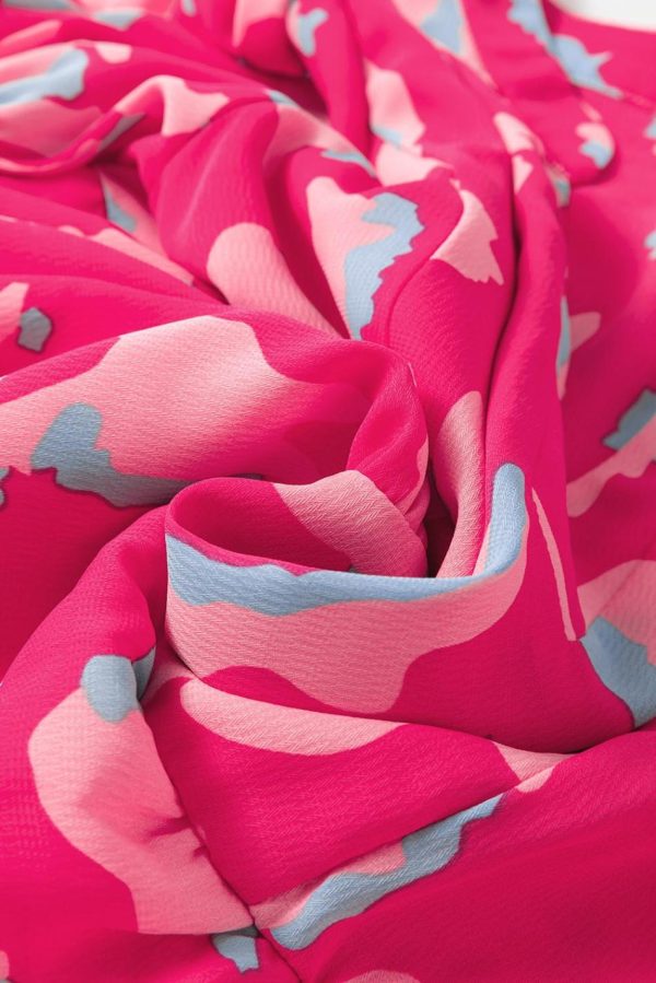 Women Pink Abstract Print V Neck Smocked Sleeve Mini Dress | Short Dresses - Image 5