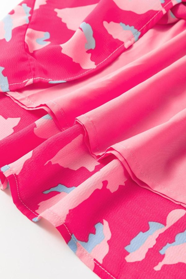 Women Pink Abstract Print V Neck Smocked Sleeve Mini Dress | Short Dresses - Image 6