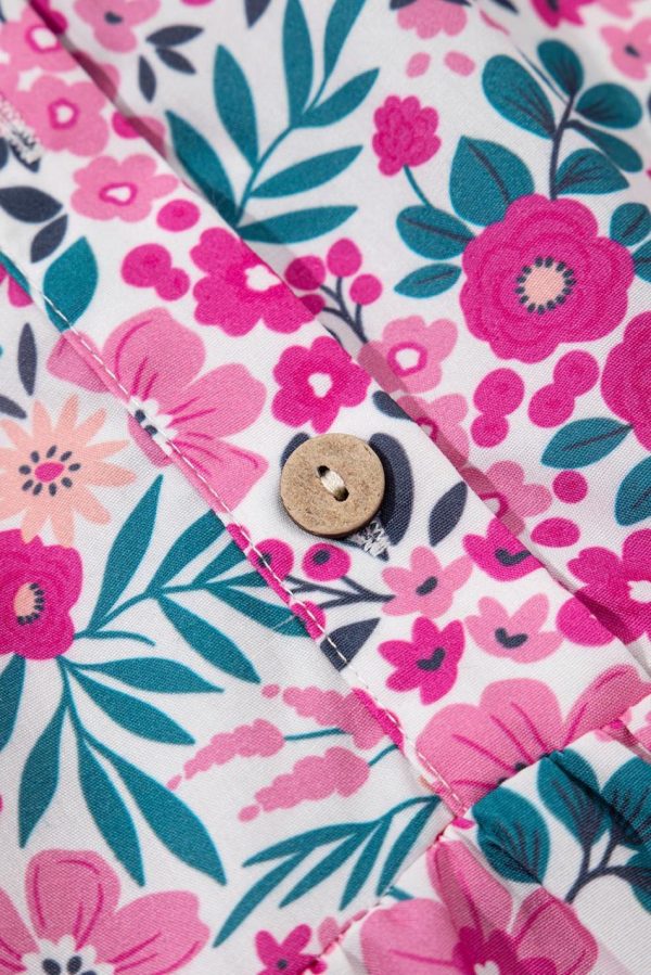 Women Pink Allover Floral Print Collar Half Button Short Sleeve Loose Dress | Short Dresses - Image 6