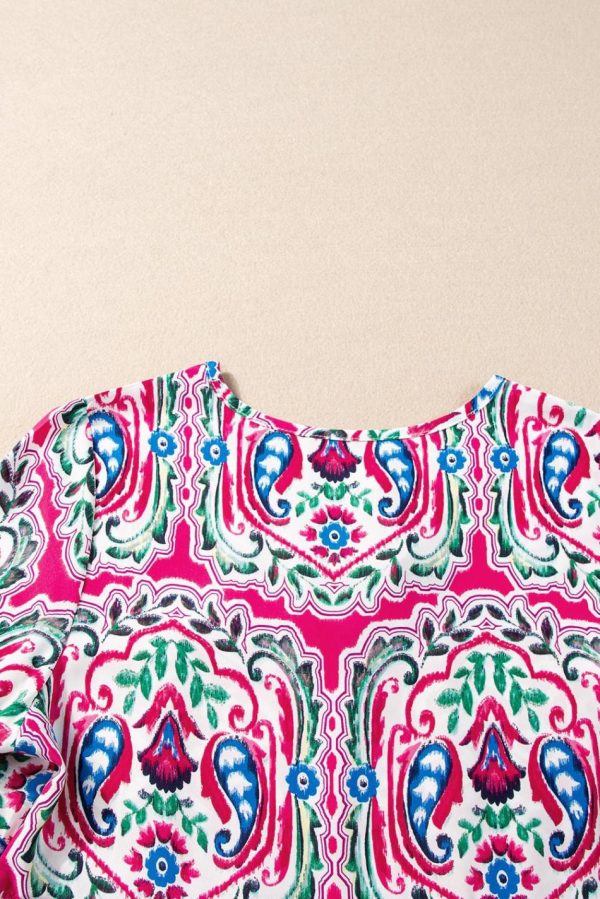 Women Pink Bohemian Tie Neck Flounce Sleeve Ruffle Hem Mini Dress | Short Dresses - Image 6