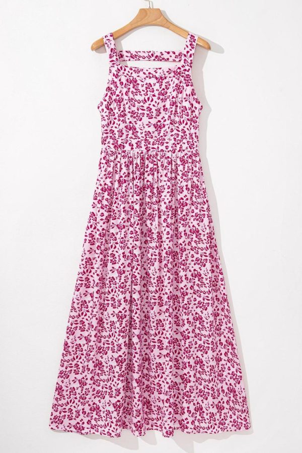Women Pink Floral Cutout Back Empire Waist Sleeveless Maxi Dress | Maxi Dresses - Image 5