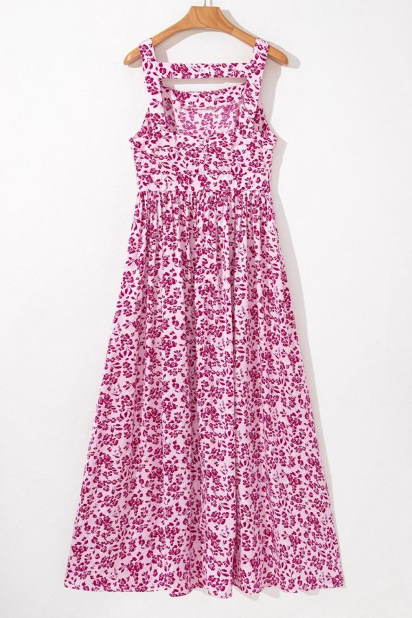 Women Pink Floral Cutout Back Empire Waist Sleeveless Maxi Dress | Maxi Dresses - Image 6